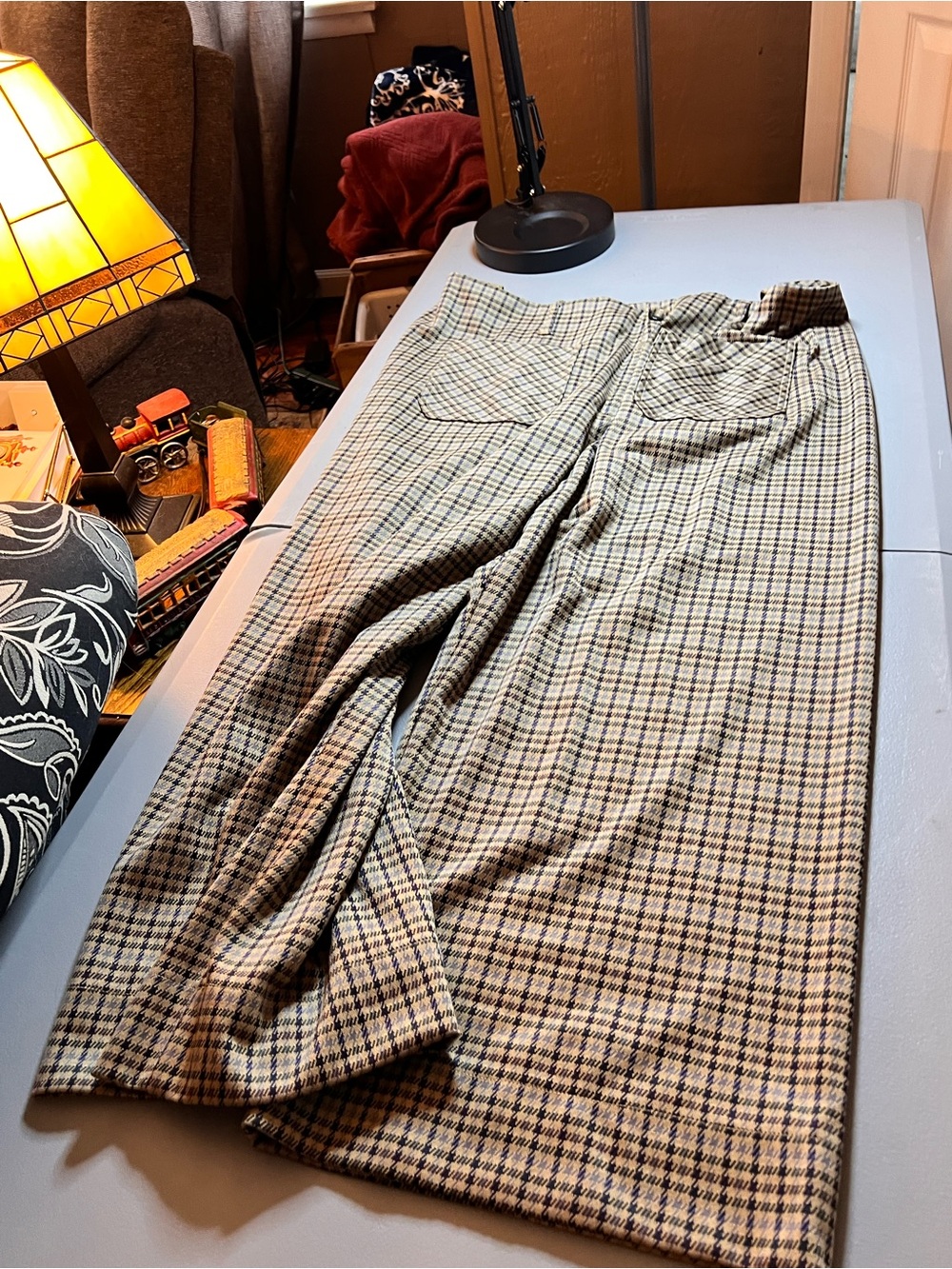 LC Lauren Conrad Brown and Beige Plaid Wide-Leg Trousers - Picture 2 of 3